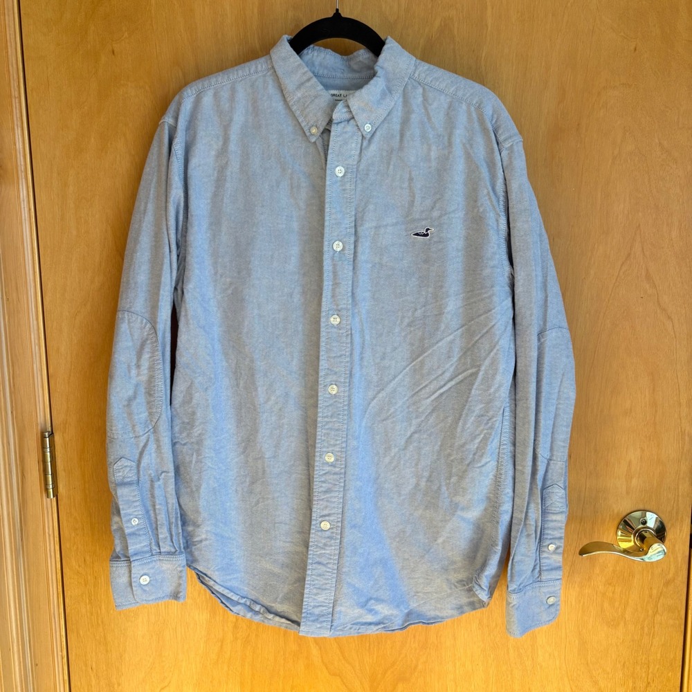 Great Lakes Sunwashed Oxford Button Down Shirt Men's Size‎ L Blue Duck Logo